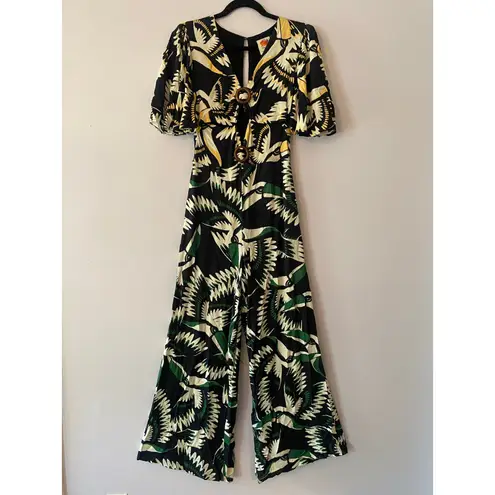 Farm Rio Anthropologie Black White Toucan Short Sleeve Jumpsuit One Piece XS