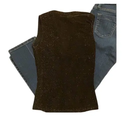 Eye Candy size small versatile gold and black sleeveless stretchy top EUC