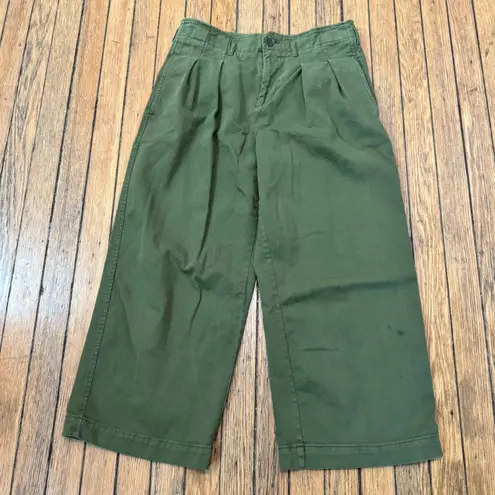 Maeve Anthropologie Cropped Wide Leg Pleated Olive Green Pants Size 8
