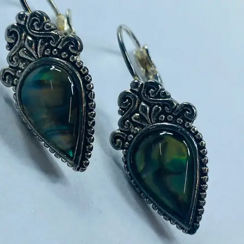 Multicolor Abalone Shell Pierced Earrings in Silver Tone Metal