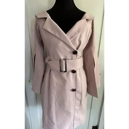 Elliatt Pink Off Shoulder Belted Trench Coat Style Dress w/wire Bodice Size S