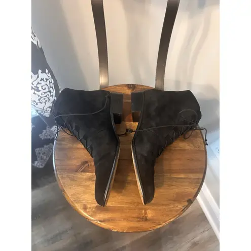 Comfortview Witchy Victorian Goth Gothic Black Leather Women's Low Heeled Ankle Boots 7 1/2