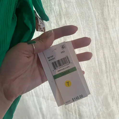 Becca Rebecca Virtue Modern Edge Ribbed Bandeau One Piece Swimsuit Green NWT L