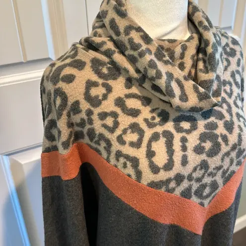 First Love Small Leopard Animal Print Chevron Cowl Neck Sweater Top