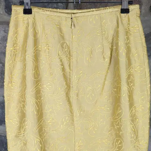 lafayette 148 Gold Brocade Fringe Silk Skirt Woman's Size 6 Knee Length Gold