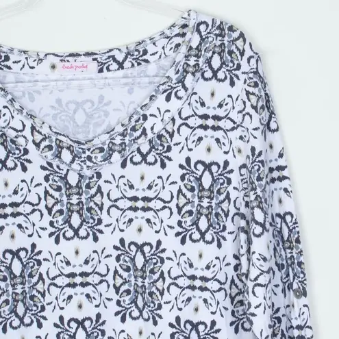 Fresh Produce Womens V Neck Pullover Tunic Top Size M/L White Roll Tab Sleeve