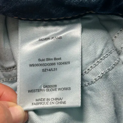 Silver Jeans Co  Suki Slim Boot Jeans Medium Wash Distressed Size 14 L31