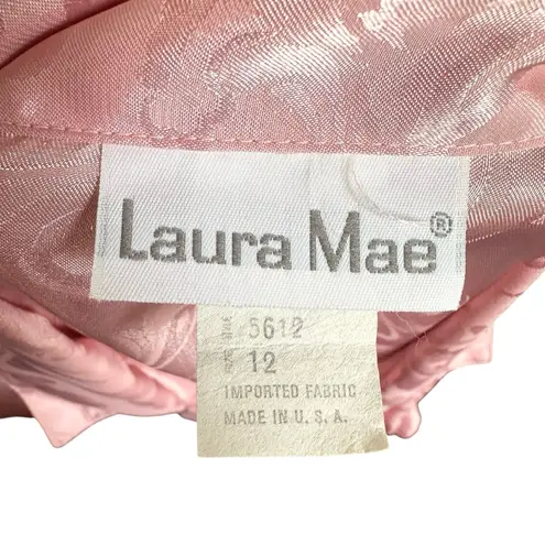 Vintage Laura Mae Pink Satin Baroque Floral Draped Blouse 12 | Silky Retro Glam