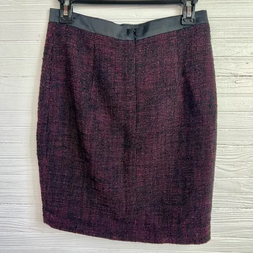 Akris Punto Tweed Wool Blend Pencil Skirt Pink Black Satin Trim Size 6