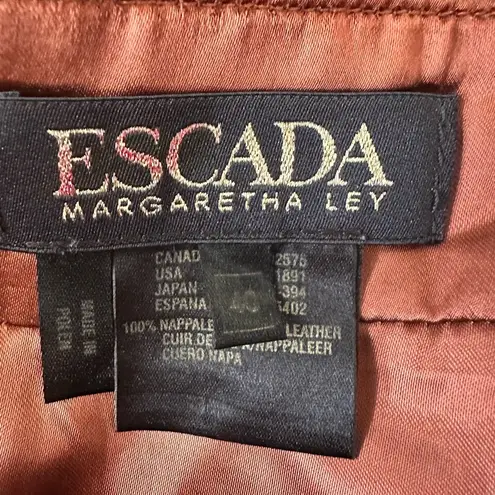 Escada Leather Skirt Size EU40 Margaretha Ley Back Zip Pencil Brown Leather