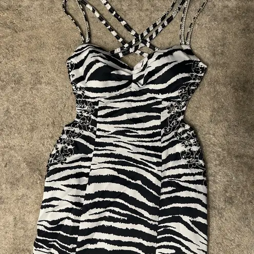Betsy and Adam Zebra Print Formal Gown Dress