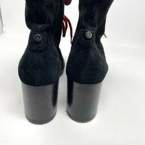 Aquatalia Isotta Black Suede Waterproof Block Heel Lug Ankle Booties Boots 9.5