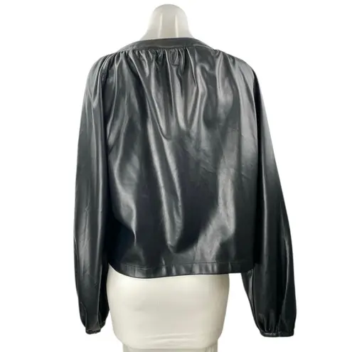 Dolce Cabo Women's Black Faux Vegan Leather Button Down Peasant Blouse Top Sz L Size L