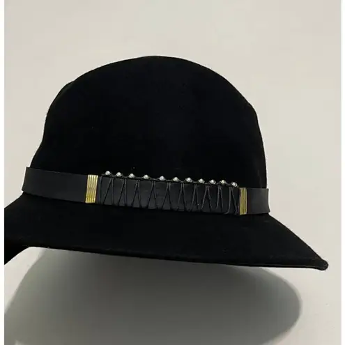 None Black Wool Cloche Hat with Band Winter Fall Fashion Hat Floppy Boho Gold Accents