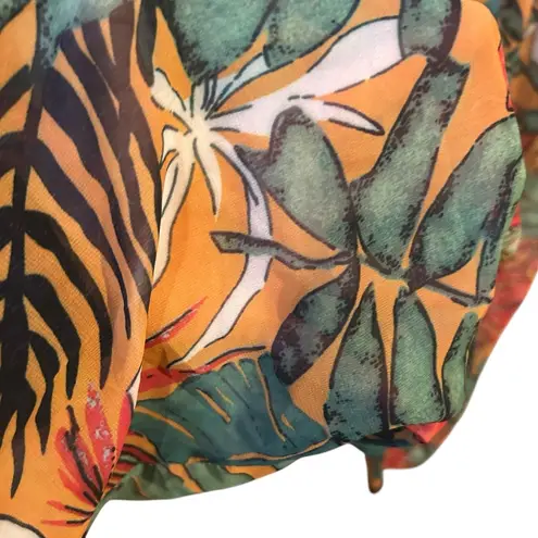 Pretty Little Thing Sheer Orange Big Leaf Print Wide Leg Beach Pants Size 8.