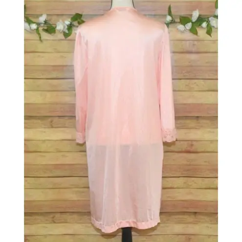 Vanity Fair Long Robe Pink Peach Small Gown USA Tricot All Nylon Vintage Buttons