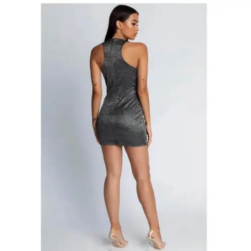 Meshki NEW Two-Tone Glitter Wrap Dress Black Shimmer Size Medium