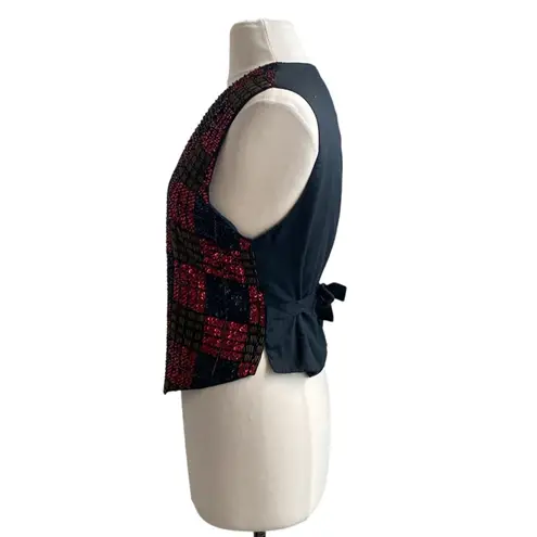 VINTAGE EVERETT COLLECTION Sequin Vest Womens Sz Medium Red Gold Cocktail Black
