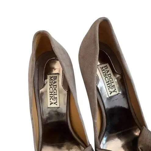 Badgley Mischka High Heel Bow Pumps Shoes Suede Peep Toe Sandals Size 5.5
