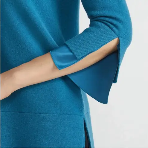 Lafayette 148 Cornflower Blue Cashmere Faux Silk Trim Sweater Top Extra Small P Size XS