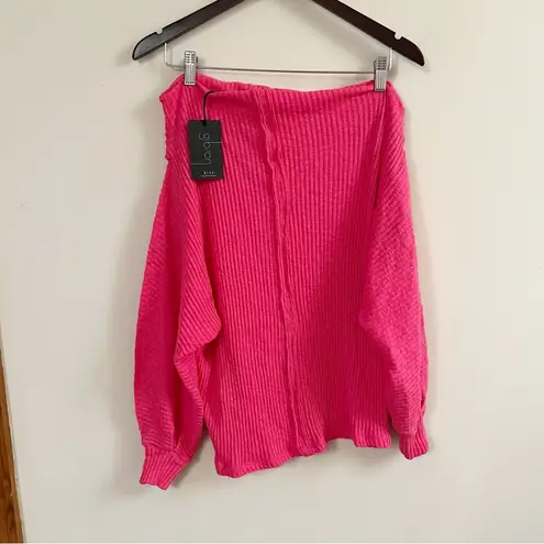 Gibson Nordstrom Bright Pink Ribbed Off the Shoulder Sweater Size Large NEW