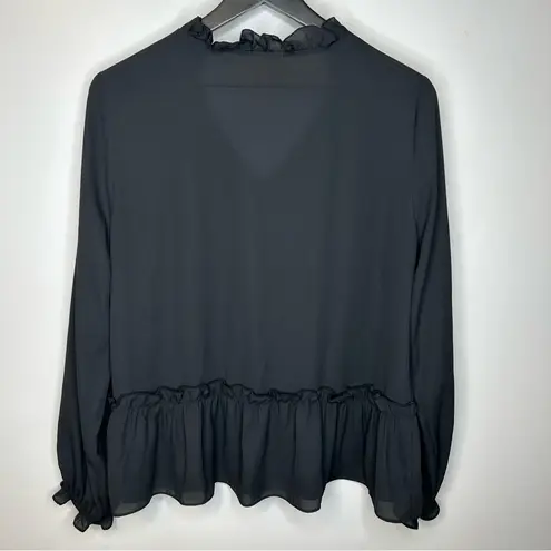 Maison Jules Womens Tassel Ties Peplum Blouse Black Size L