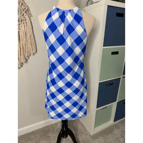 Jude Connally Women's Blue White Checked Checkered Short Mini Melody Dress Small