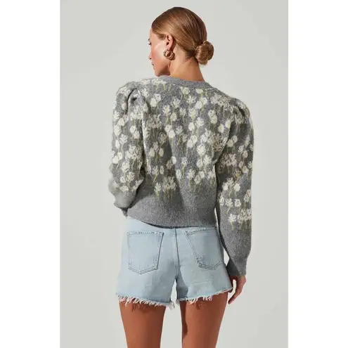 ASTR NEW  The Label Size Large Marissa Cardigan Sweater Gray Floral