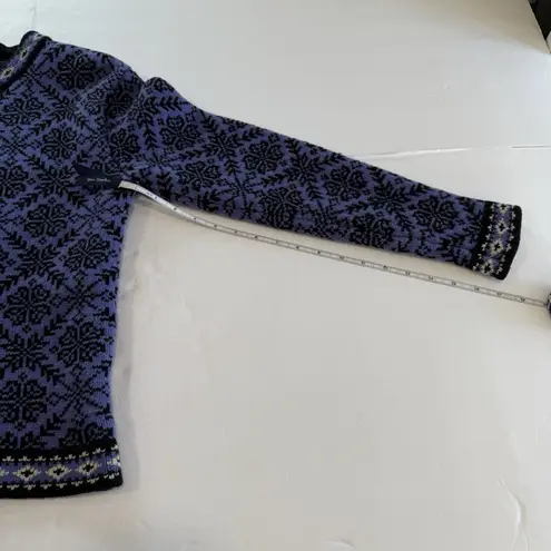 Vintage LL Bean Purple Nordic Snowflakes Button Wool Cardigan Sweater Size SMALL