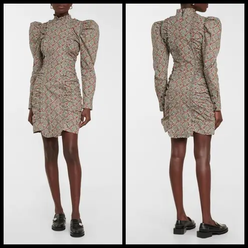 Ganni 💕💕 Floral Puff Sleeve Organic Cotton Poplin Dress ~ Placid Blue 4 NWT