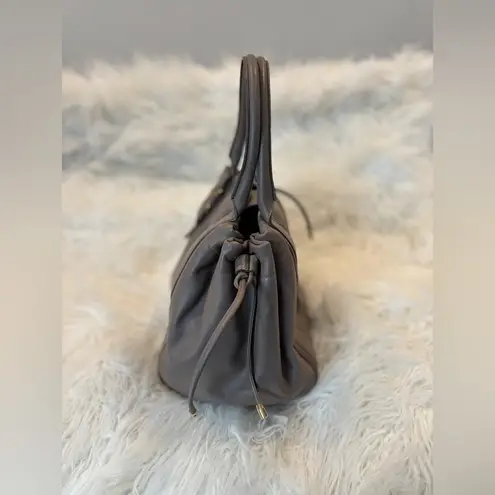 Salvatore Ferragamo Vara Ribbon Drawstring Hug Handbag Gray Taupe Leather