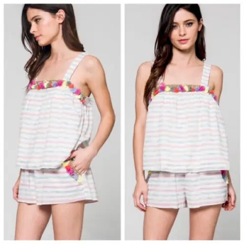 Honey Punch Honey‎ Punch Tassel and Stripe Tank Boho Beach Tassel Size Large