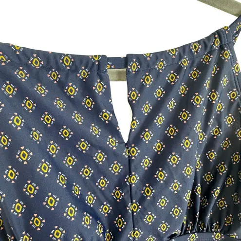 Kona Sol Navy Blue Yellow Keyhole Tankini Mini Swim Skirt Set Women's Size M