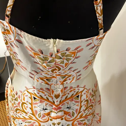 Aakaa Orange Cream Mosaic Boho Pattern Evening Maxi Halter Dress Size Small