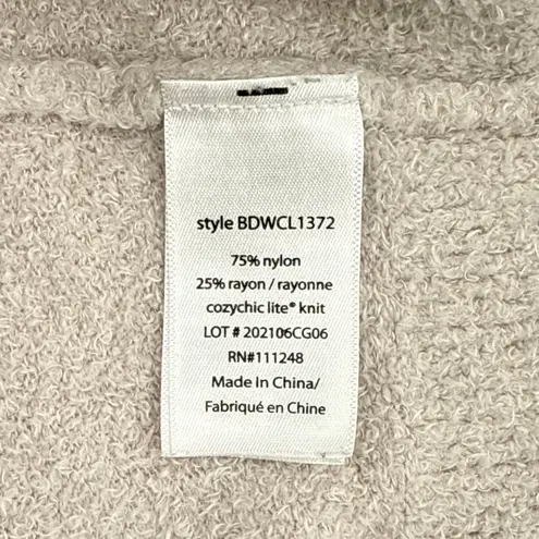 Barefoot Dreams CozyChic Ultra Lite Ribbed Cuff Hoodie Taupe Medium $168 MSRP