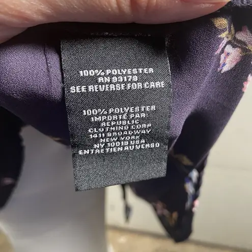 Premise Woman Blouse Size 2X Navy Floral Chiffon Short Sleeve Button Spring