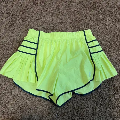 Free People Movement Neon Yellow Athletic Running Shorts Pleated Accents XS NWOT