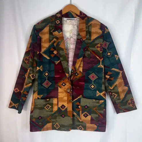 Sunbelt Vintage Colorful Aztec One Button Tunic Lightweight Jacket Blazer Sz M/L Green Size L