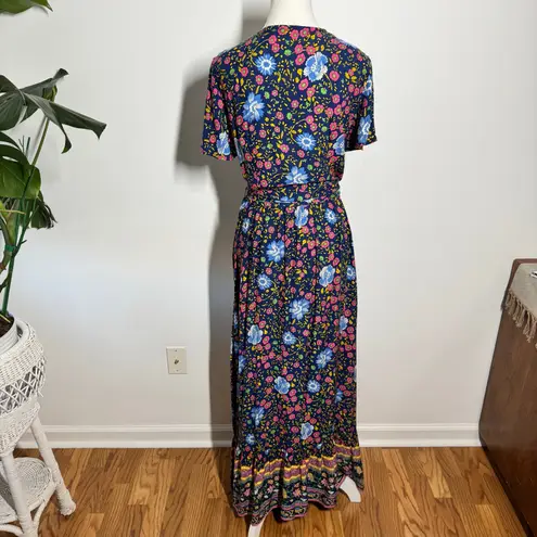 Zesica Dress Women M Black Floral Boho Wrap Maxi Wedding Guest Tradwife Modest Size M