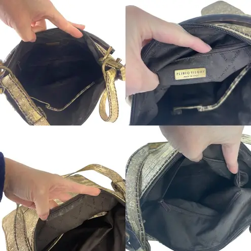 Plinio Visona Snakeskin Print Italian Leather Cream Crossbody Purse Bag