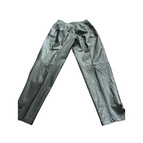 Carlan vintage Leather Pants Womens Silver black Relaxed Fit Button Detail Gray Size 10