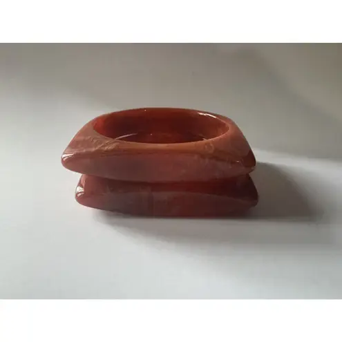 VTG Thick Resin Acrylic Bangle Bracelet Set of 2 Orange Chunky Geometric Design