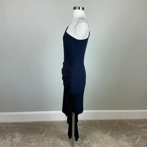 XScape One Shoulder Sleeveless Bodycon Mini Sheath Cocktail Dress Blue Size 10