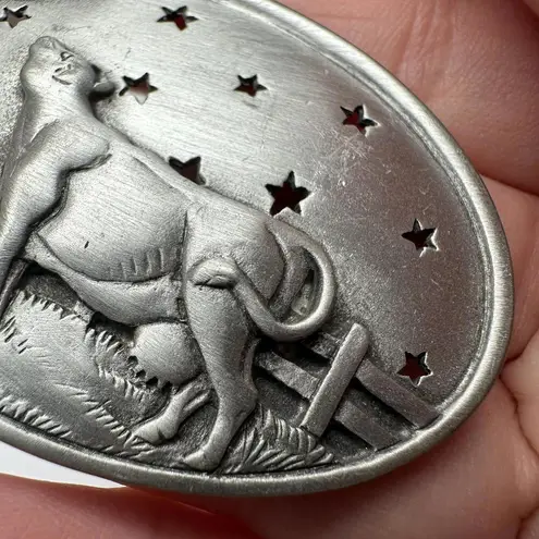 Dairy Cow Under Moon Light & Stars Signed JJ Brooch Pin Silver Tone Jonette