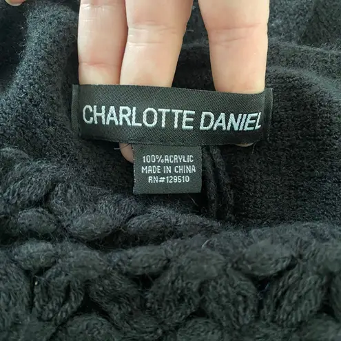 Charlotte Daniel Black Knit Pearl Beaded Knitted Shawl Poncho Top Sweater OS Size undefined