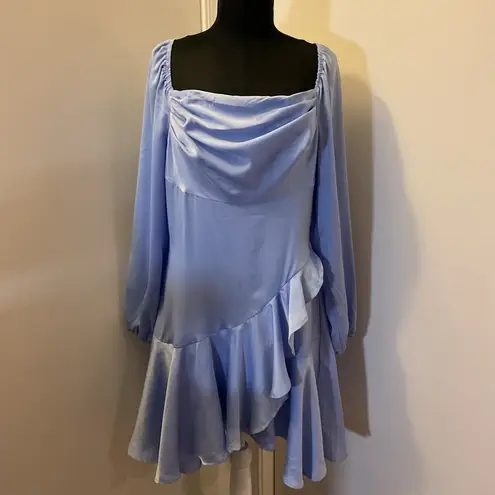 SheIn 6.  Baby Blue Asymmetrical Balloon Sleeve Short Dress With Ruffle Trim SZ L