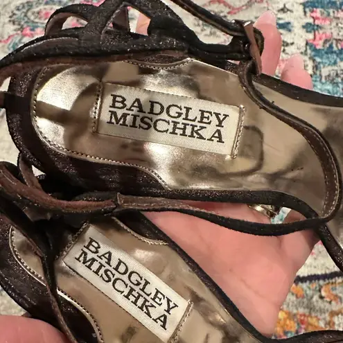 Badgley Mischka NEW BADGLEY MISCHSKA COPPER BROWN SHIMMER ANKLE STRAP STILETTOS LEATHER SHOES 7