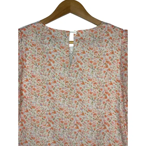 Molly Bracken Floral Dress Crochet Lace Yoke Puff Sleeve Orange Size Small New