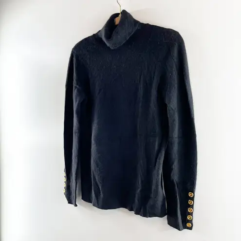 Cashmere by Bloomingdale's Turtleneck Pullover Sweater Gold Button Cuffs Black L Size L