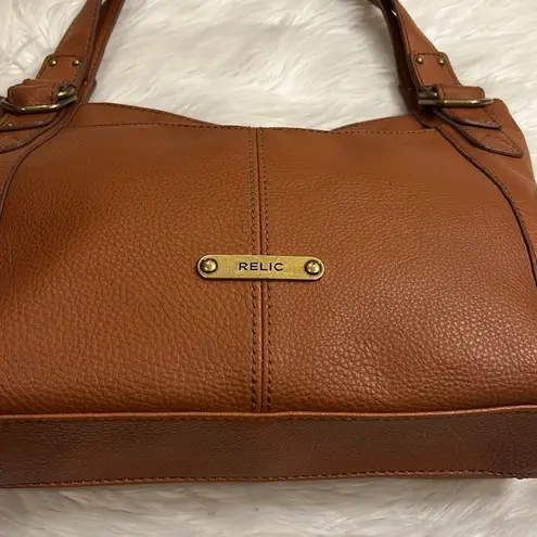 Relic faux leather pebbled shoulder bag cognac 16x10.5x2.5”